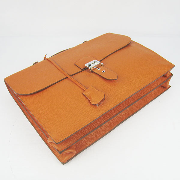 Fake Hermes Leather Small Briefcase Orange 2813 - Click Image to Close